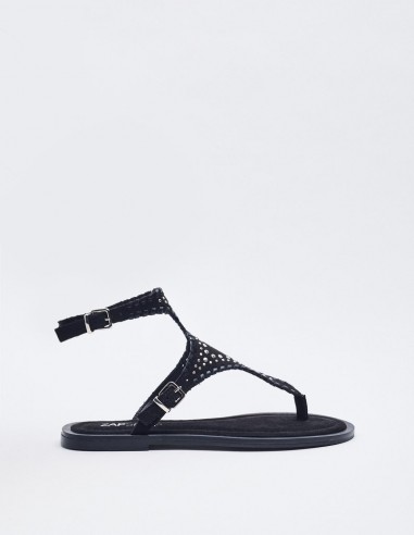 SANDALIA PLANA EFECTO SERRAJE